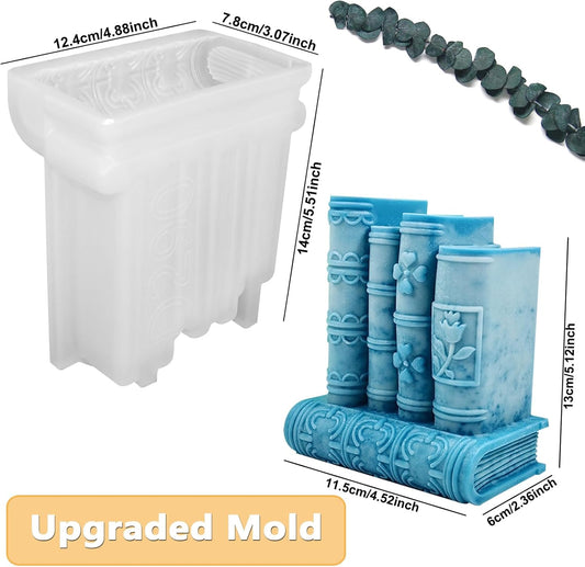 Upgraded Large Book Silicone Mold for Candle Making, Retro Book Soap Candle Mold, Vintage Book Epoxy Resin Casting Mold for Craft Project DIY