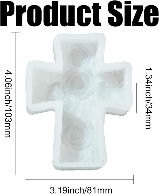Airssory 1 Pc 3D Cross Pillar Candle Molds with Rose Flower Candle Silicone Molds for Making Candle, Resin, Aromatherapy Candles, Home Decor, Craft