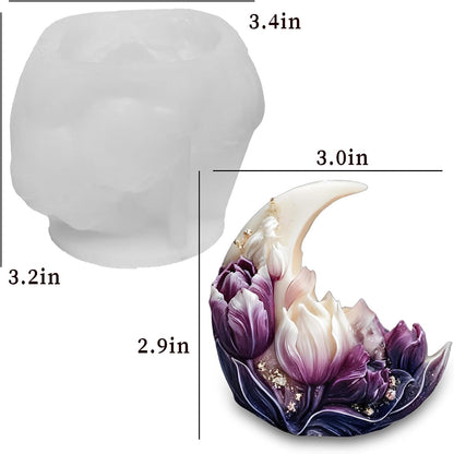 Wehous Moon Flower Candle Soap Mold, 3D Elegant Moon Tulip Silicone Molds for Epoxy Resin Concrete, Unique Floral Cake Chocolate Candle Soap Wax Clay Art Craft Mould DIY Wedding Party Decor