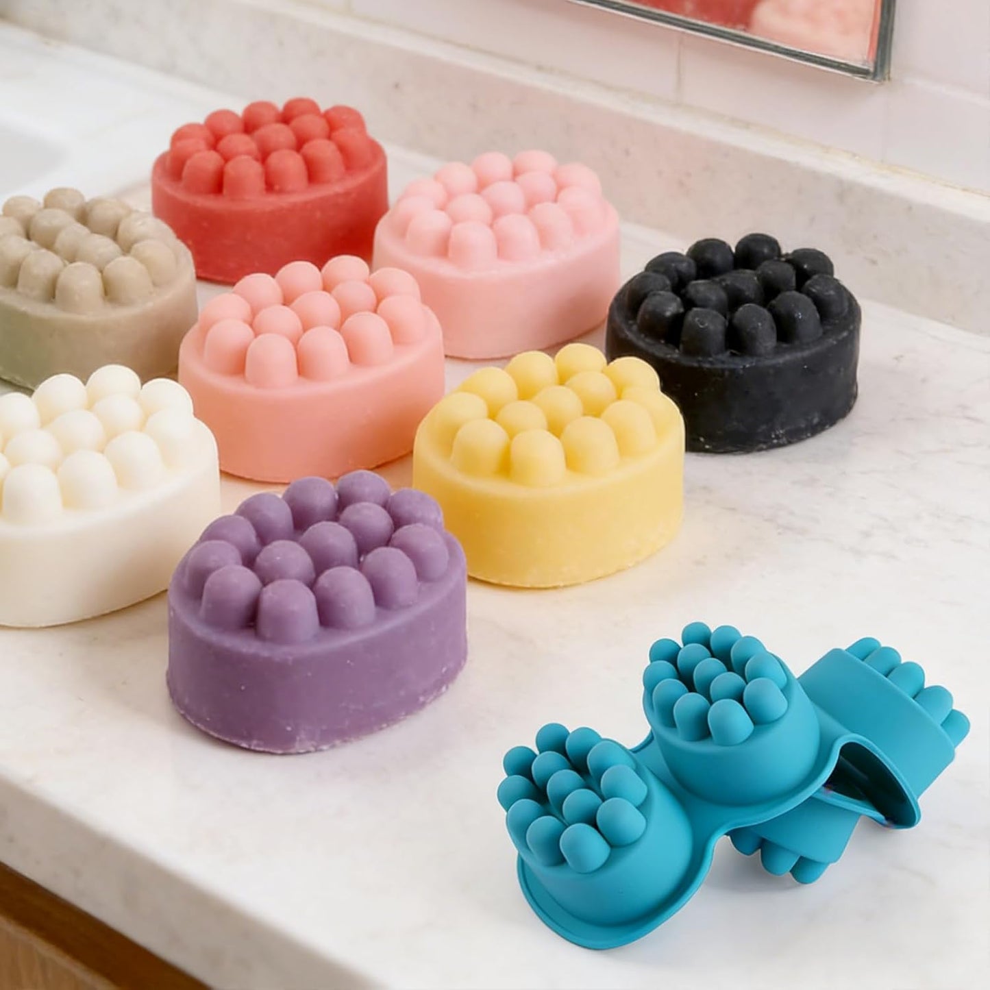 Silicone Soap Making Kit with 2 Massage Bar Molds, 48 Gift Bags, 48 Tags, 65ft Jute Twine, Hair Comb Design, Pink and Teal
