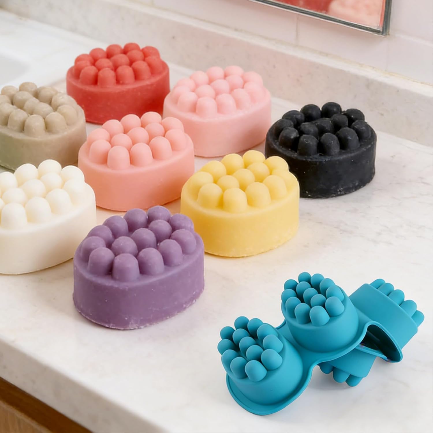Silicone Soap Making Kit with 2 Massage Bar Molds, 48 Gift Bags, 48 Tags, 65ft Jute Twine, Hair Comb Design, Pink and Teal