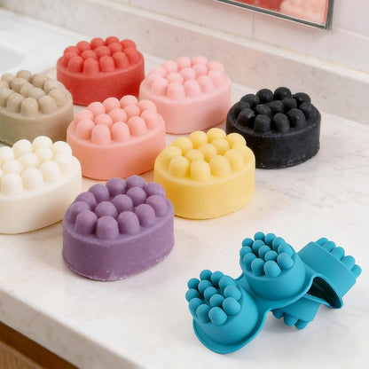 Silicone Soap Making Kit with 2 Massage Bar Molds, 48 Gift Bags, 48 Tags, 65ft Jute Twine, Hair Comb Design, Pink and Teal