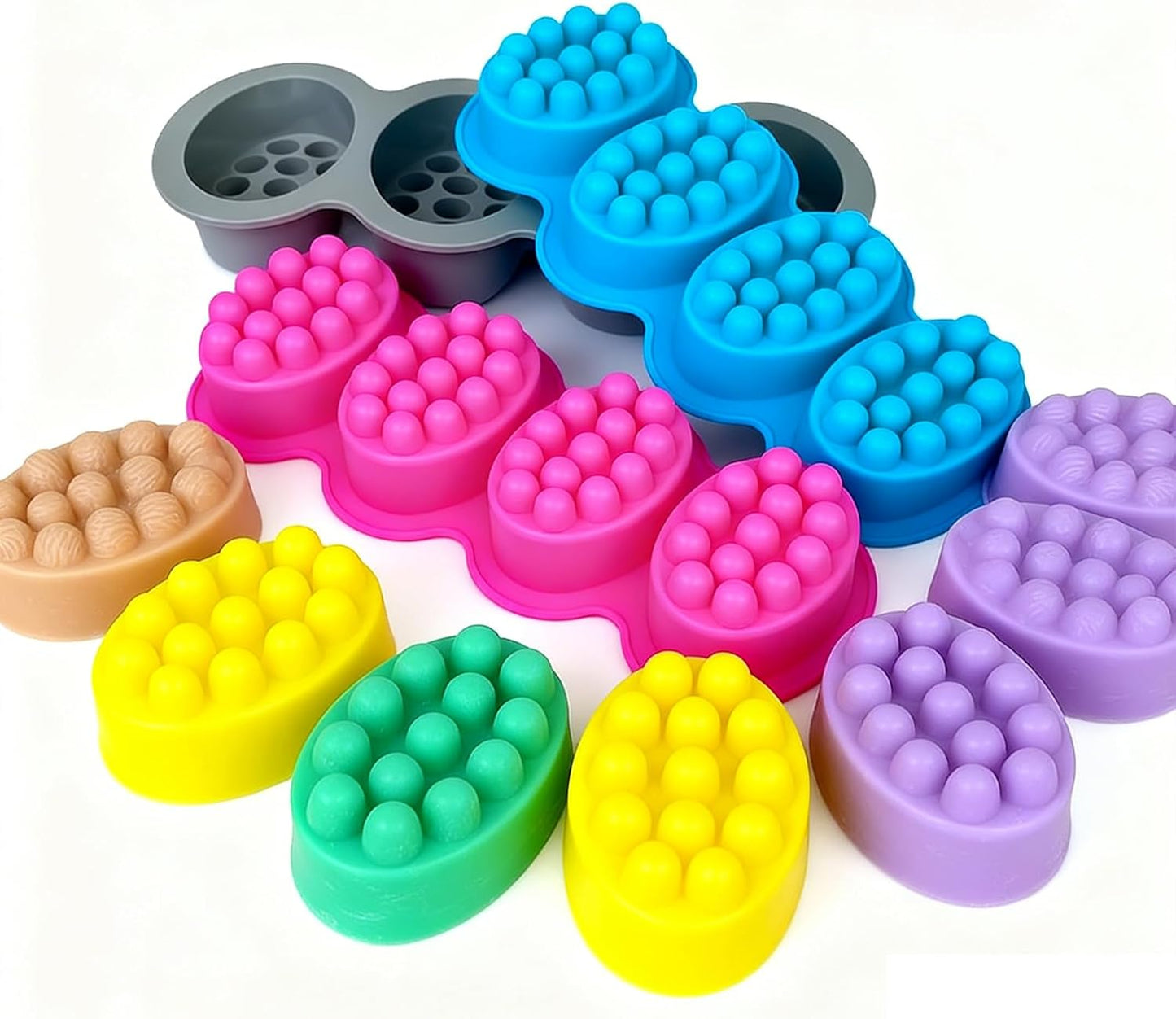 Silicone Soap Making Kit with 2 Massage Bar Molds, 48 Gift Bags, 48 Tags, 65ft Jute Twine, Hair Comb Design, Pink and Teal