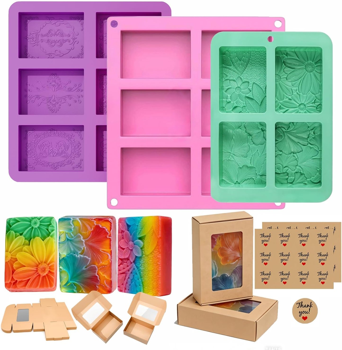 Silicone Soap Molds for Soap Making - Thick Rectangle Silicone Molds for Baking & Food, DIY Soap Making Kit for Adults, Easy Release & Clean, Soap Making Supplies Make Your Own Soap