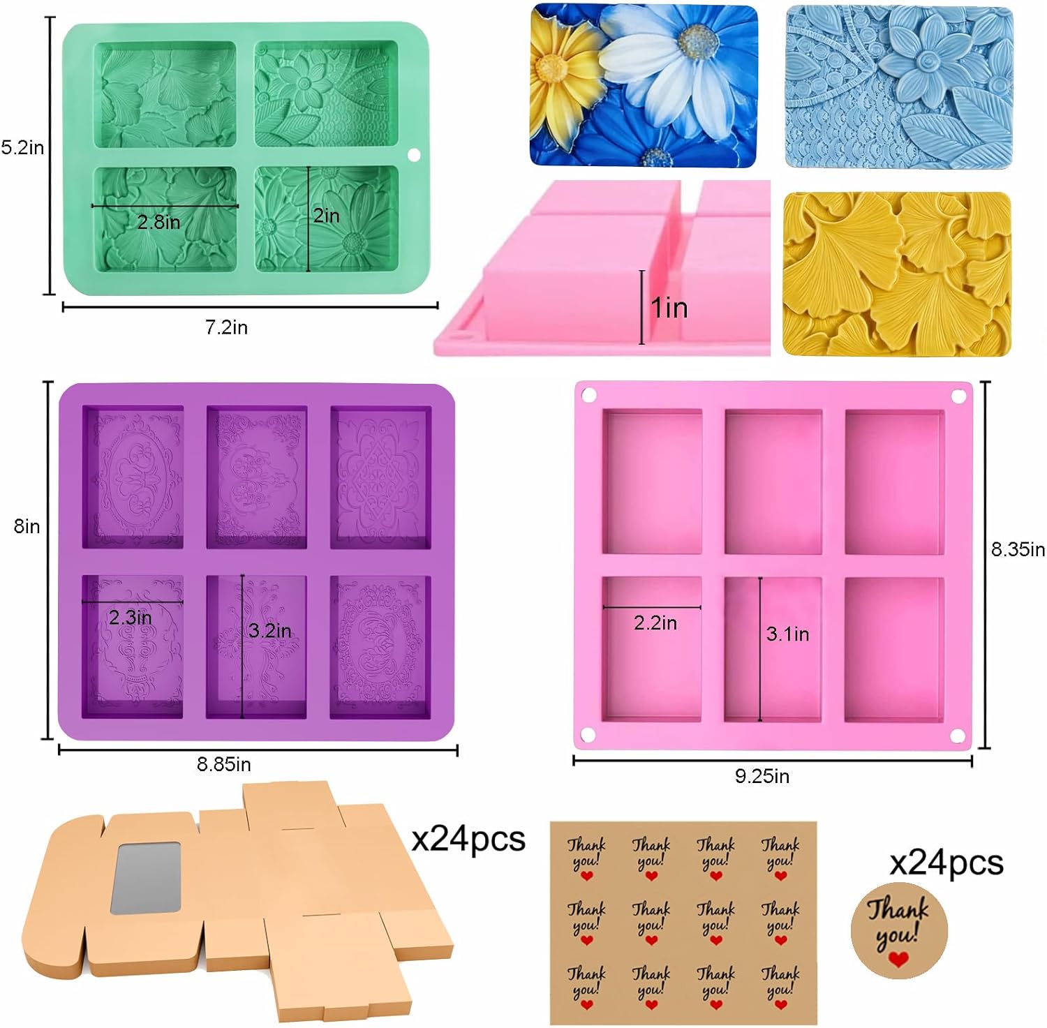 Silicone Soap Molds for Soap Making - Thick Rectangle Silicone Molds for Baking & Food, DIY Soap Making Kit for Adults, Easy Release & Clean, Soap Making Supplies Make Your Own Soap