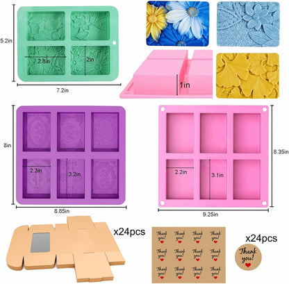 Silicone Soap Molds for Soap Making - Thick Rectangle Silicone Molds for Baking & Food, DIY Soap Making Kit for Adults, Easy Release & Clean, Soap Making Supplies Make Your Own Soap