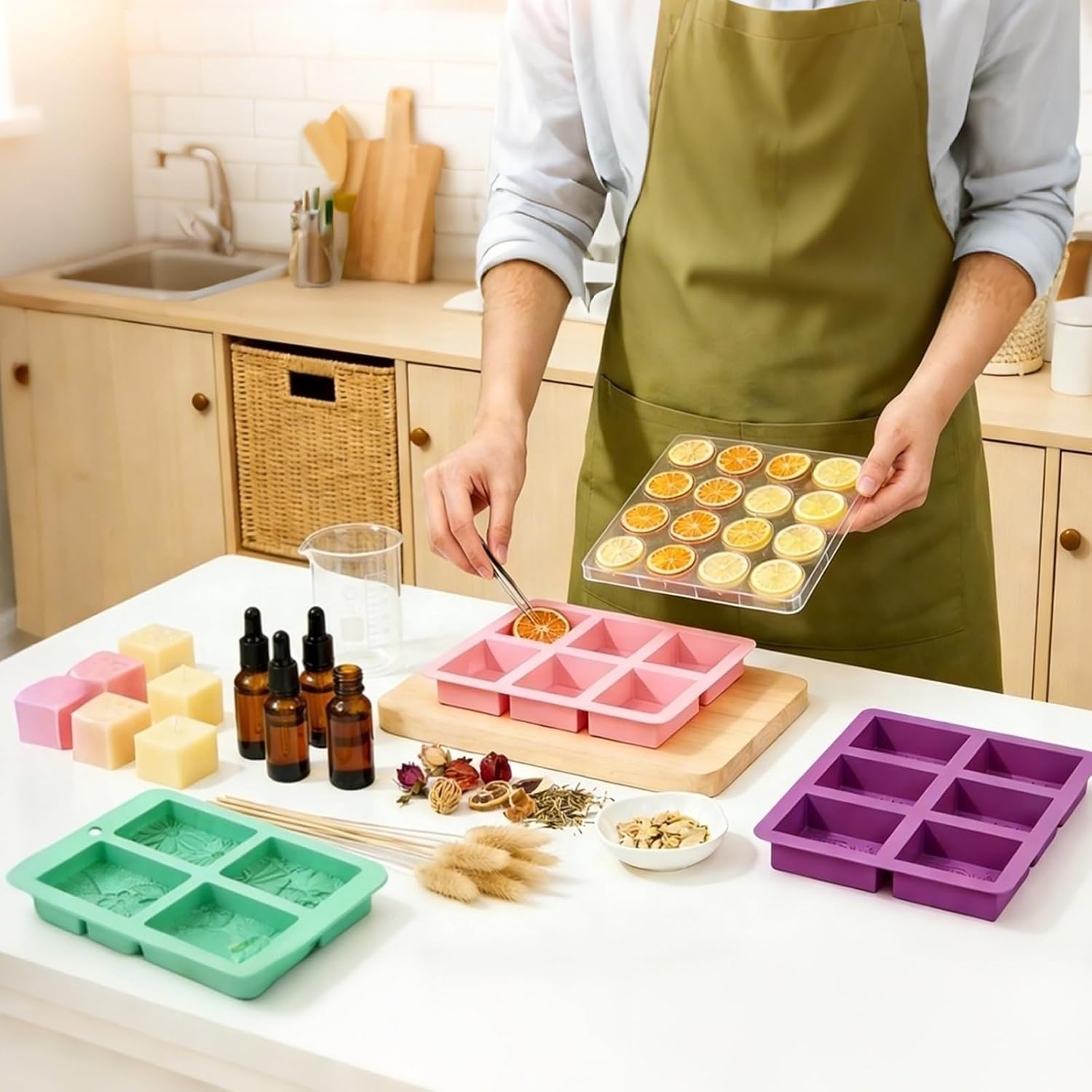 Silicone Soap Molds for Soap Making - Thick Rectangle Silicone Molds for Baking & Food, DIY Soap Making Kit for Adults, Easy Release & Clean, Soap Making Supplies Make Your Own Soap
