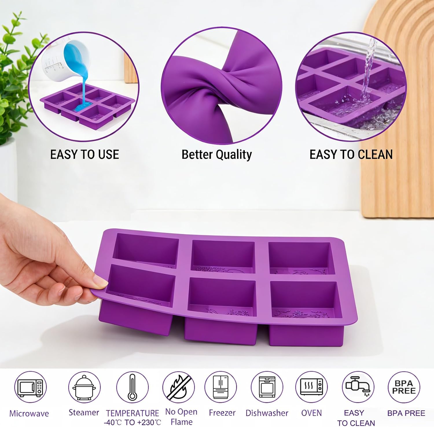Silicone Soap Molds for Soap Making - Thick Rectangle Silicone Molds for Baking & Food, DIY Soap Making Kit for Adults, Easy Release & Clean, Soap Making Supplies Make Your Own Soap