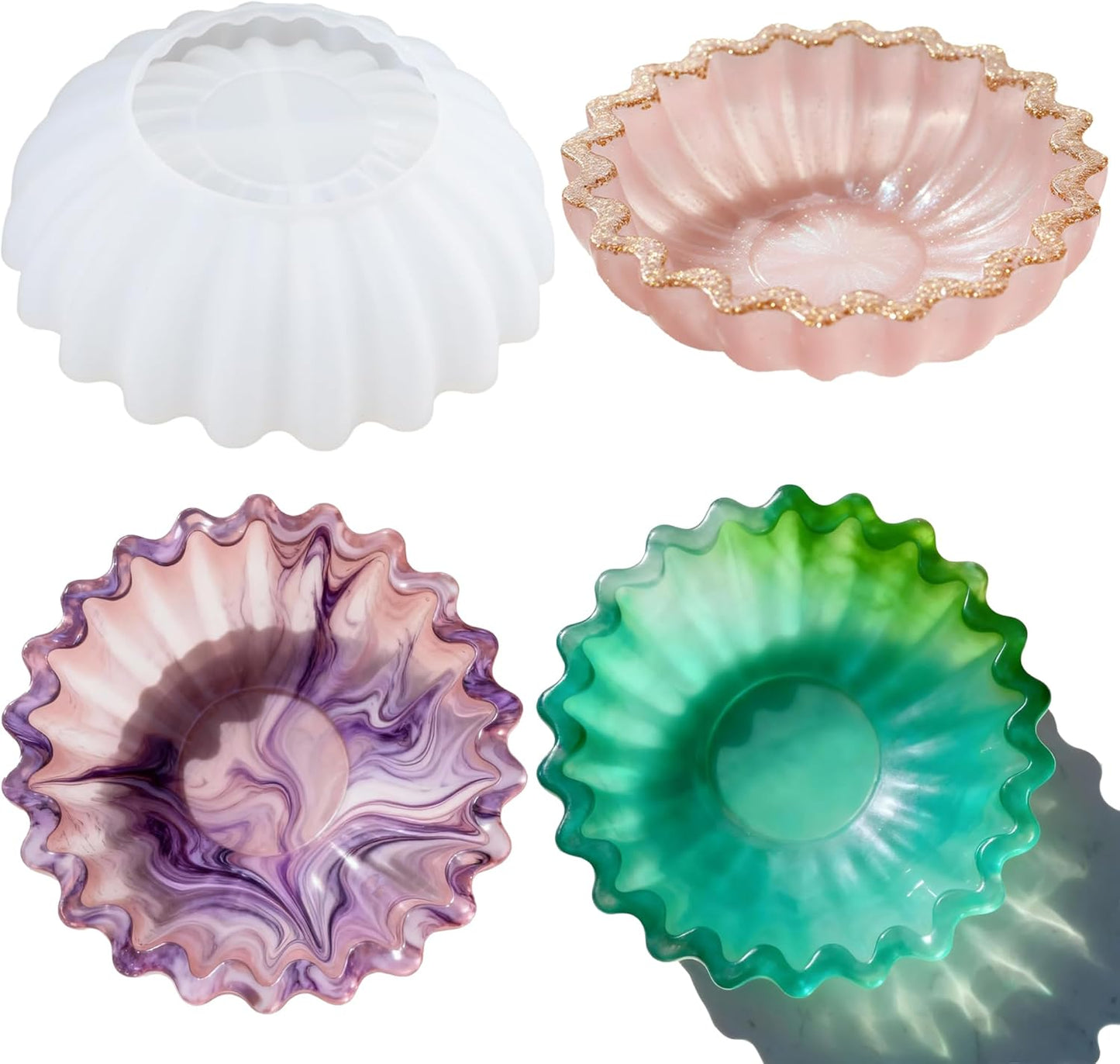 1Pc Bowl Epoxy Resin Silicone Tray Mold 3D Wavy Edge Casting Mold for DIY Plaster Cast Cement Rings Jewelry Storage Box Candle Holders Home Decortion Crafts Soap Dish Flower Pot Reusable