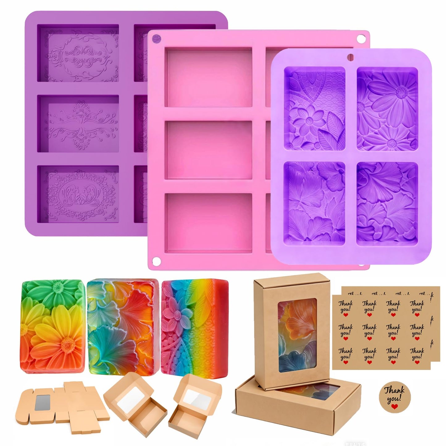 Silicone Soap Molds for Soap Making - Thick Rectangle Silicone Molds for Baking & Food, DIY Soap Making Kit for Adults, Easy Release & Clean, Soap Making Supplies Make Your Own Soap