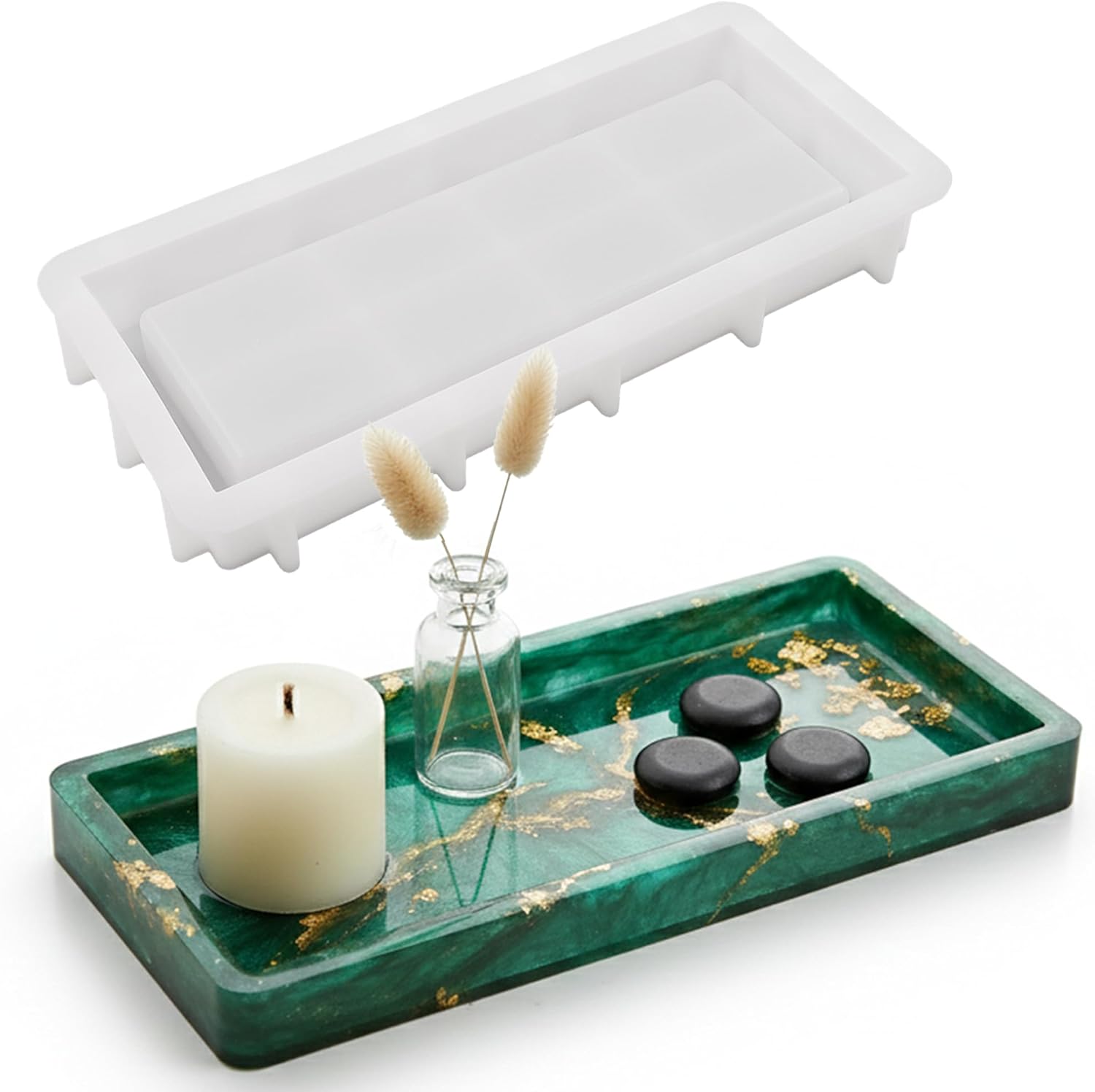 1 Pc Epoxy Resin Silicone Mold Rectangle Storage Tray Container Mold for Concrete Jewelry Trinket Plate Soap Dish Vanity Candle Holder Resin Casting Creative Art Craft Home Decor