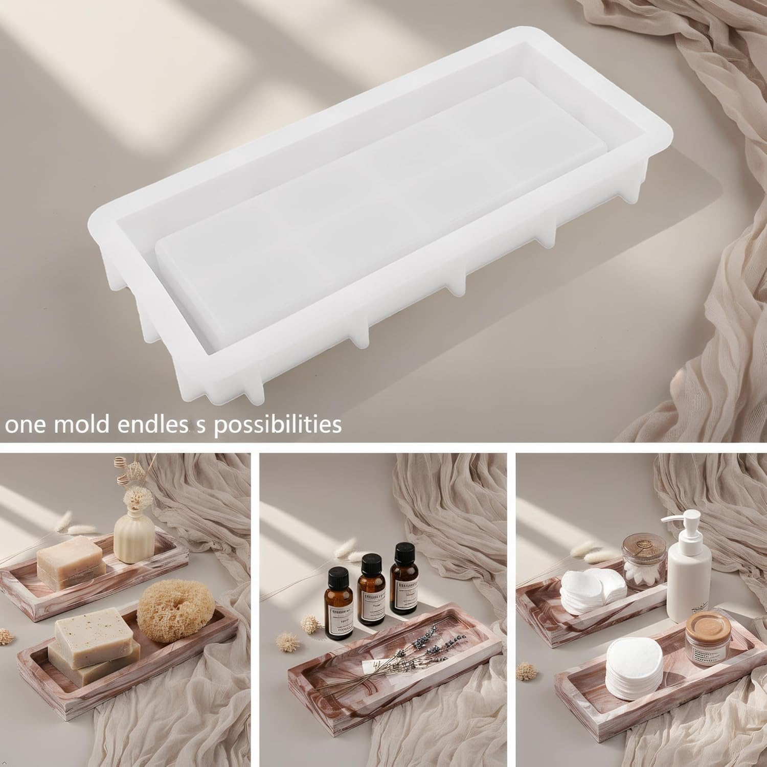 1 Pc Epoxy Resin Silicone Mold Rectangle Storage Tray Container Mold for Concrete Jewelry Trinket Plate Soap Dish Vanity Candle Holder Resin Casting Creative Art Craft Home Decor