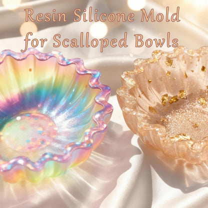1Pc Bowl Epoxy Resin Silicone Tray Mold 3D Wavy Edge Casting Mold for DIY Plaster Cast Cement Rings Jewelry Storage Box Candle Holders Home Decortion Crafts Soap Dish Flower Pot Reusable