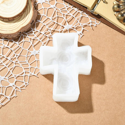 Airssory 1 Pc 3D Cross Pillar Candle Molds with Rose Flower Candle Silicone Molds for Making Candle, Resin, Aromatherapy Candles, Home Decor, Craft