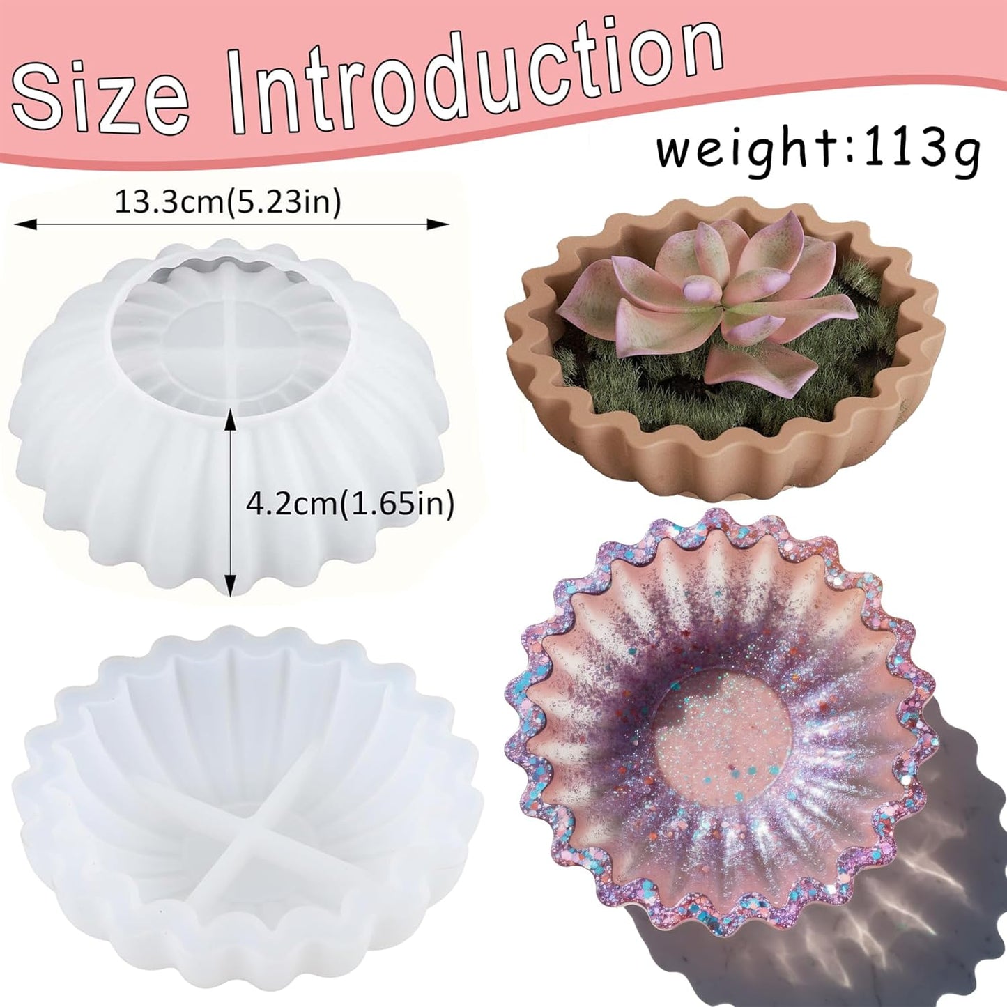 1Pc Bowl Epoxy Resin Silicone Tray Mold 3D Wavy Edge Casting Mold for DIY Plaster Cast Cement Rings Jewelry Storage Box Candle Holders Home Decortion Crafts Soap Dish Flower Pot Reusable