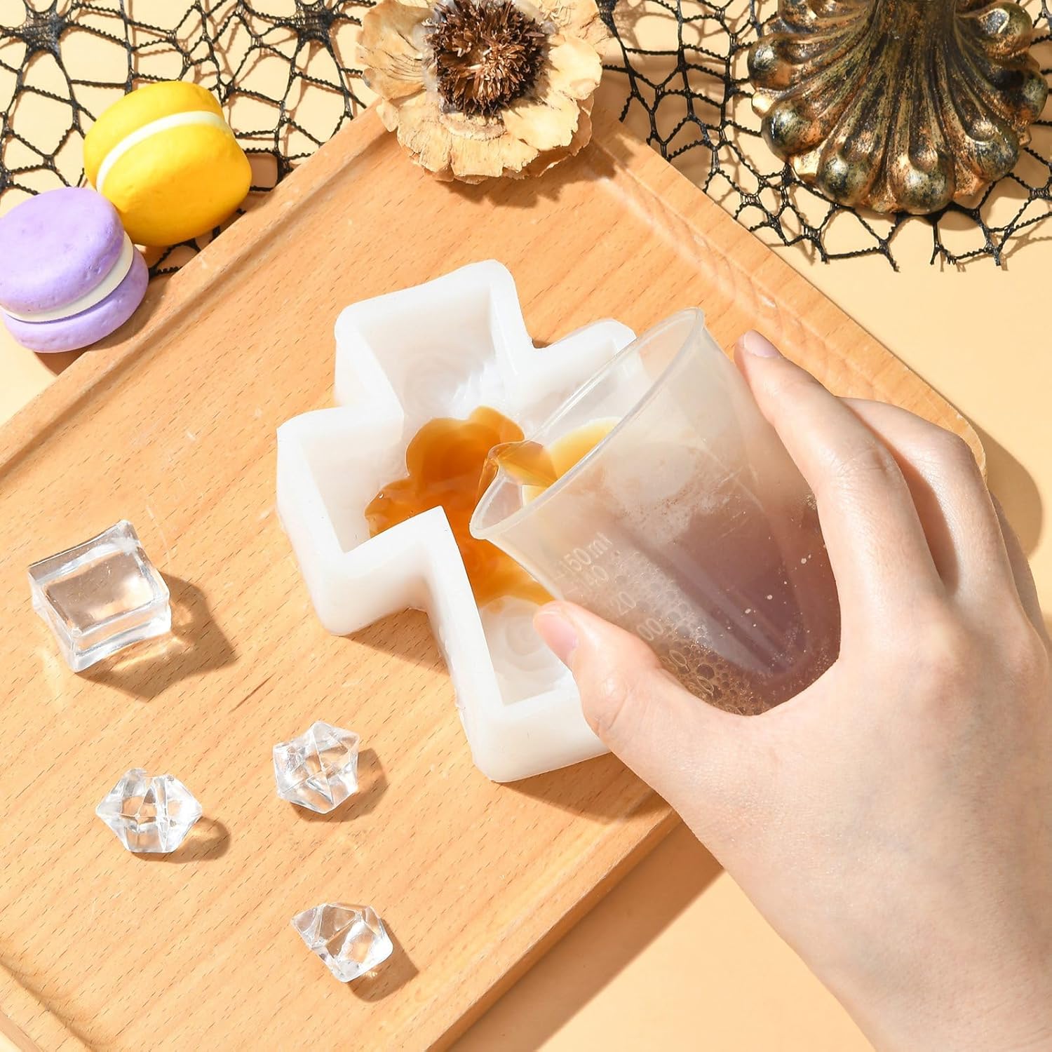 Airssory 1 Pc 3D Cross Pillar Candle Molds with Rose Flower Candle Silicone Molds for Making Candle, Resin, Aromatherapy Candles, Home Decor, Craft