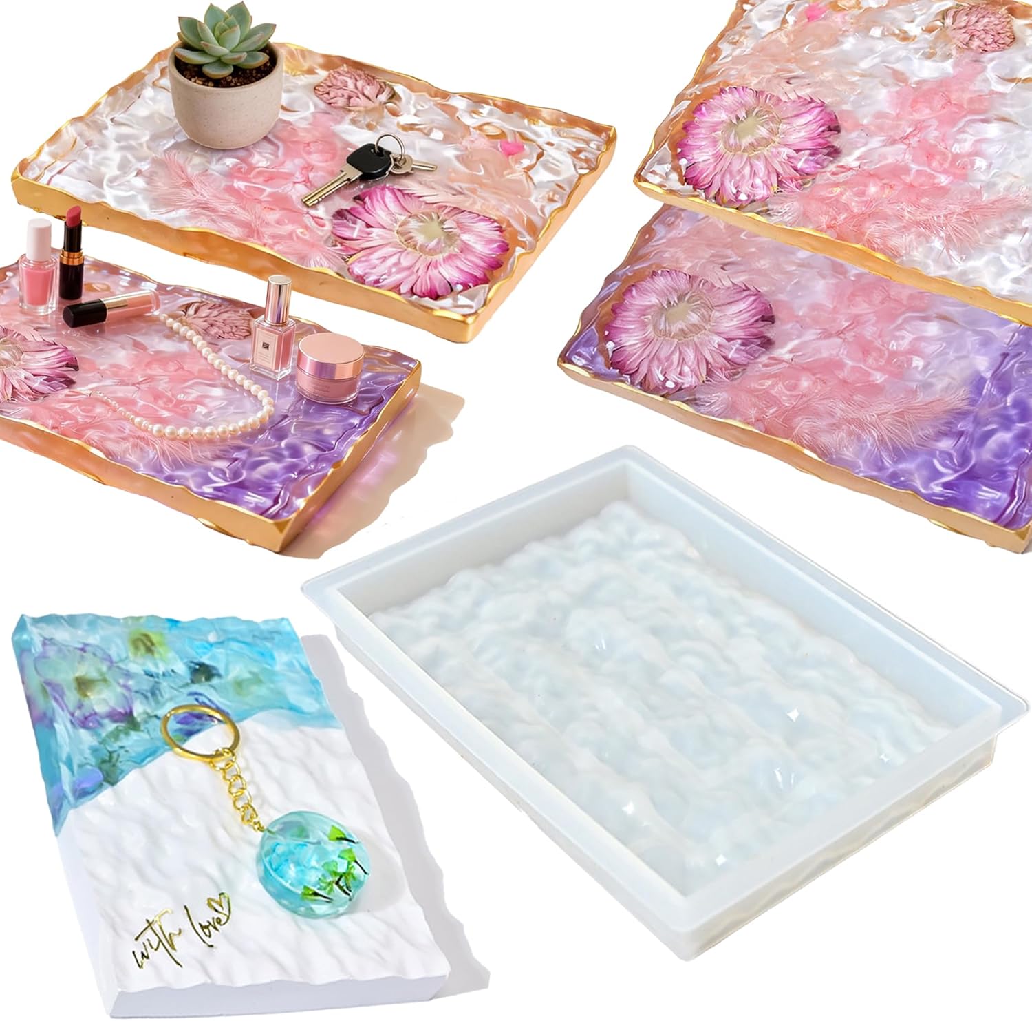 1Pc Silicone Coaster Mold Deep Rectangle Epoxy Resin Mold for Flower Bouquet Preservation Making Resin Craft DIY Jewelry Cups Makeup Candy Storage Tray Soap Dish Gifts Home Decor Durable
